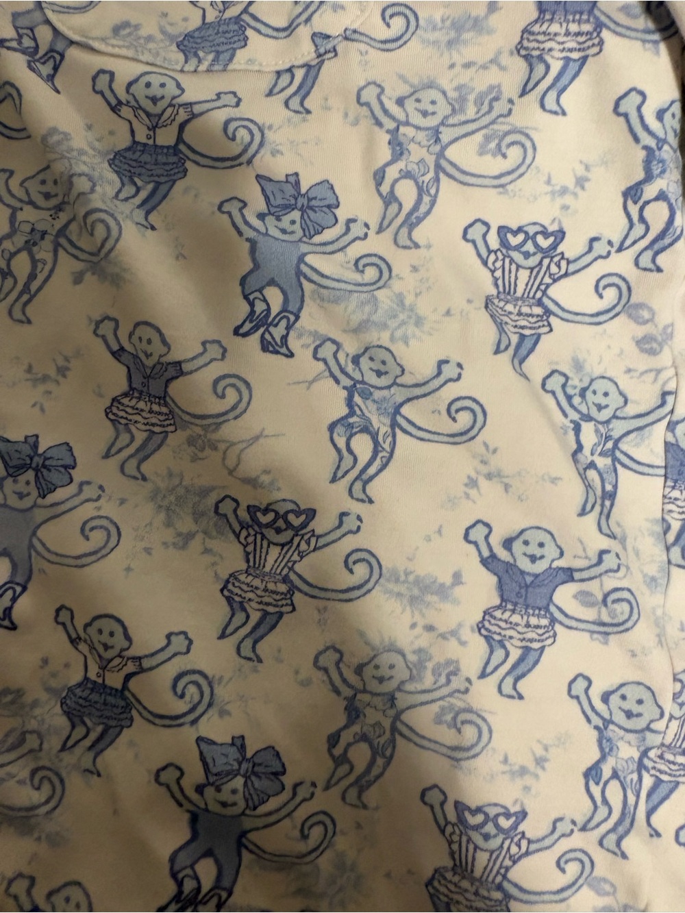 Roller Rabbit Cream and Blue Monkey-Print Pajama Set